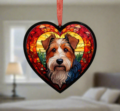 Welsh Terrier Stained Glass Effect Heart Suncatcher